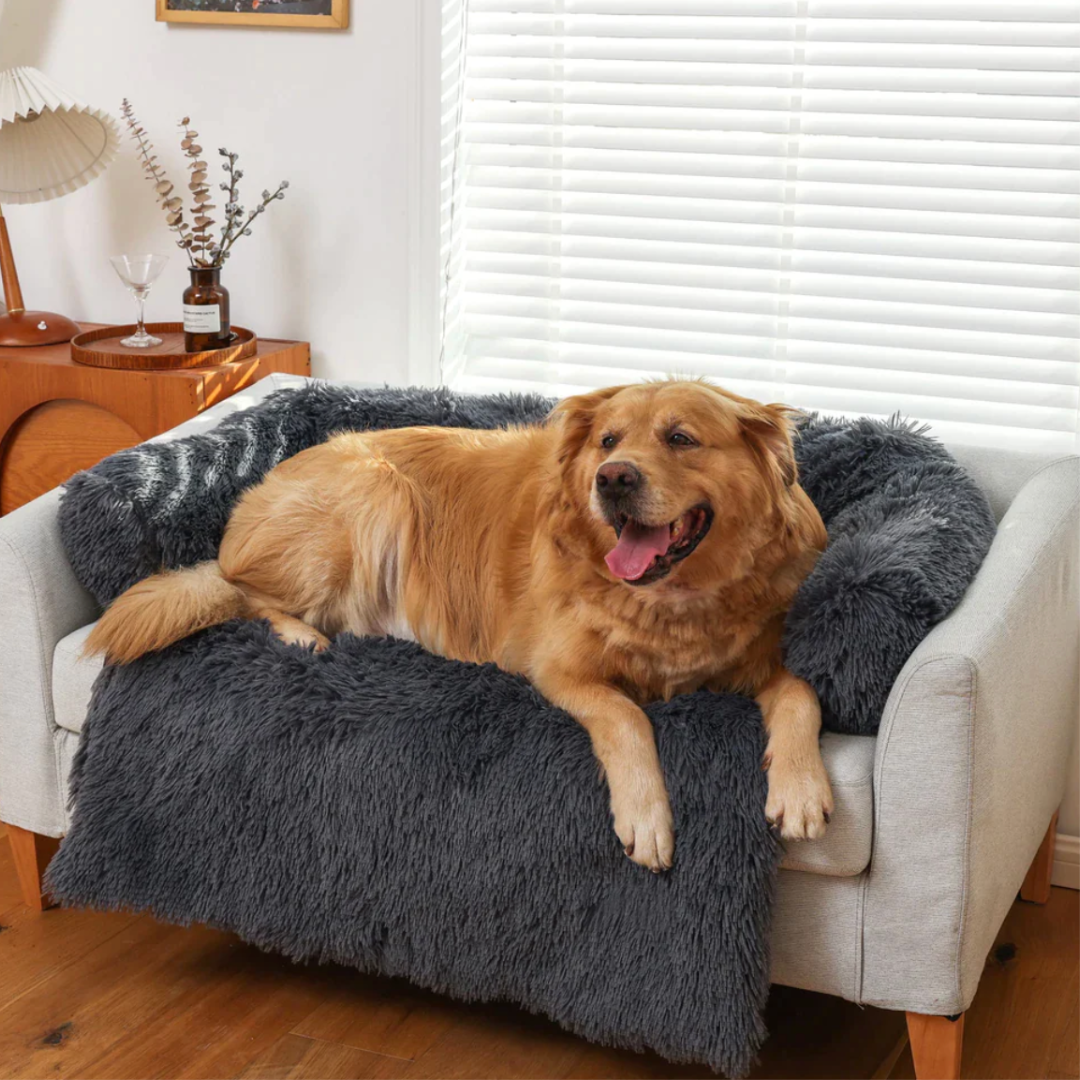 Großes, kuscheliges Hundesofa in Anthrazit, wasserdicht, leicht waschbar, Anti-Stress Design.