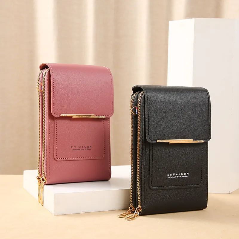 Damen-Schultertasche, rosa und schwarz, Leder, mit Reißverschluss, elegant, modisch.