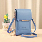 Blaue Damen-Umhängetasche aus Leder mit Reißverschluss, modisch und elegant.