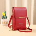 Rote Damen-Umhängetasche aus Leder mit Reißverschluss, elegant und modern.