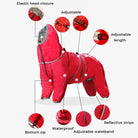 Wasserdichte, verstellbare Hundejacke in Rot mit reflektierenden Streifen, elastischem Kopfverschluss und Bodenreißverschluss für große Hunde.