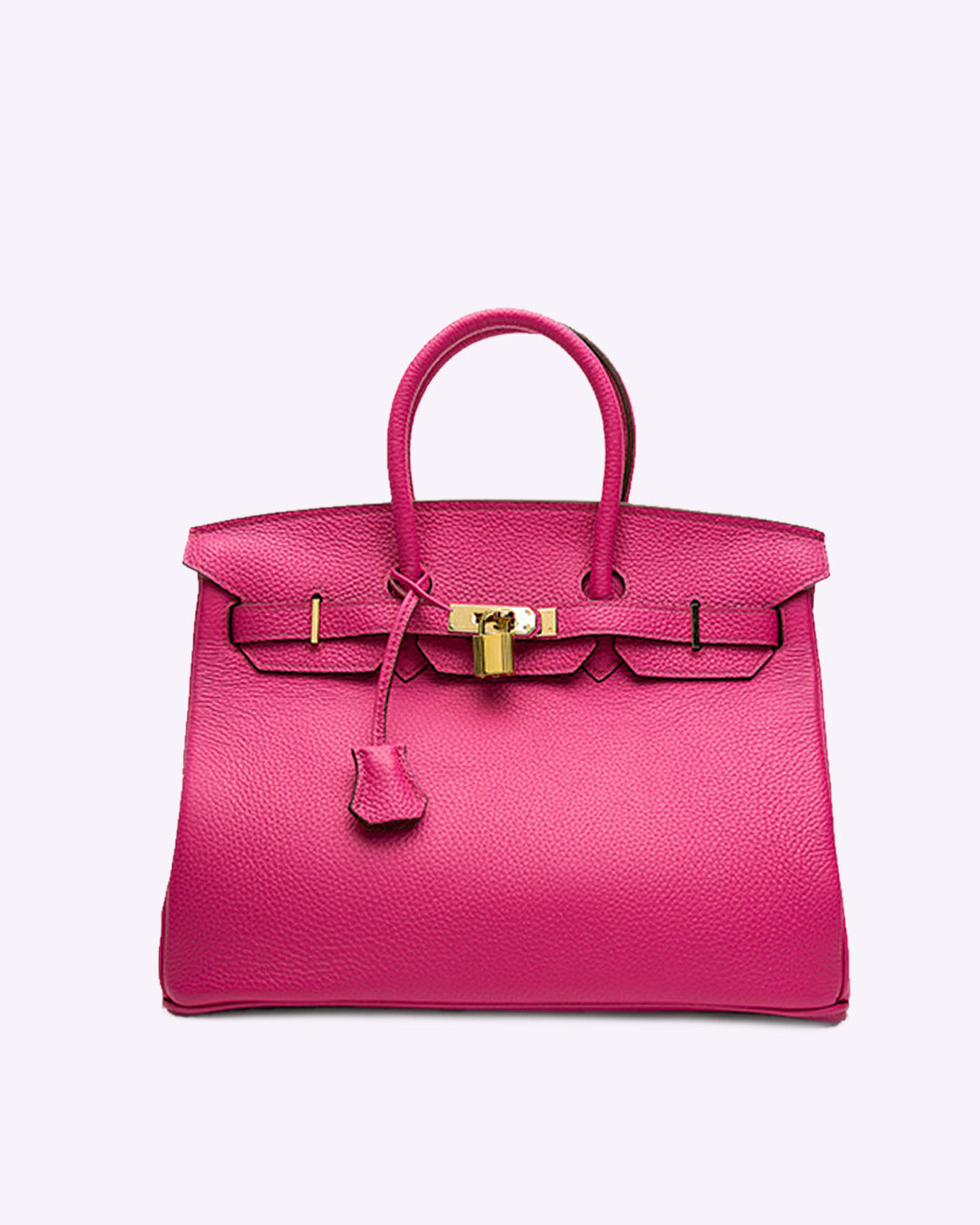 Pinke Lederhandtasche mit goldener Schnalle, modisch, elegant, Damenaccessoire, Luxus-Tasche.