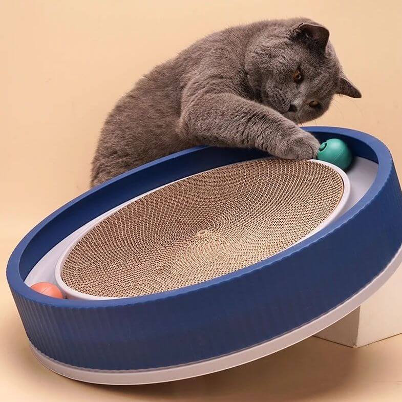 Katzenspielzeug mit Kratzbrett und Bällen, interaktives Spielzeug für Katzen, fördert Aktivität und Krallenpflege, ideal für Hauskatzen.