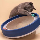Graues Kätzchen spielt mit interaktivem Kratzspielzeug. Perfekt für Katzenbeschäftigung, Krallenpflege und Spielspaß. Ideal für Katzenliebhaber.