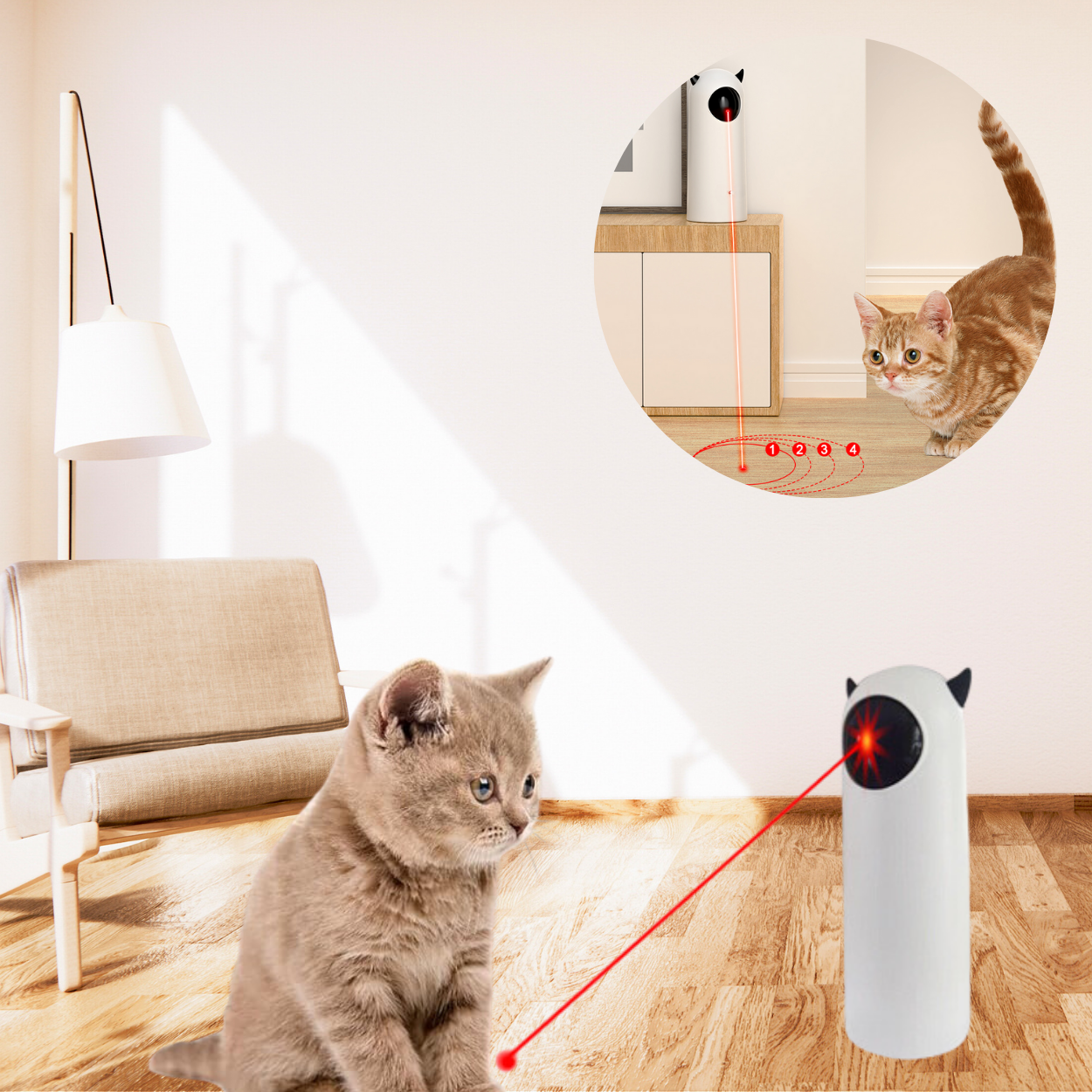 Katzenspielzeug Laserpointer, interaktiv, für Katzen, mit rotem Lichtstrahl, fördert Bewegung und Spielspaß, ideal für Wohnungskatzen.