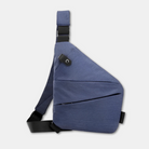 Blaue Umhängetasche, wasserabweisend, mit verstellbarem Gurt, ideal für Reisen und Alltag.
