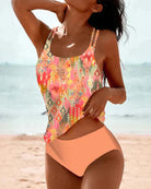 Farbiger Tankini mit Muster, Damen Bademode, Strand, Sommermode, ärmellos, bequem.