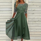 Elegantes grünes Abendkleid für Damen, A-Linie, mit Spitze und halbem Ärmel. Perfekt für Partys und Galas. Hochwertige Festmode.