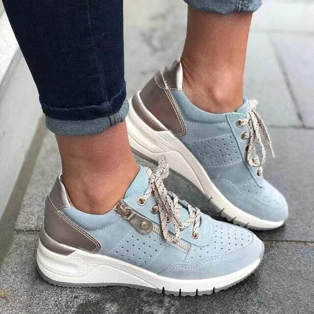 Damen-Sneaker, runde Spitze, Schnürung, seitlicher Reißverschluss, Colorblock-Design, komfortable Plateau-Sohle, modisch, lässig.