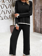 Damen-Loungewear-Set in Schwarz, bequem und stilvoll, ideal für Freizeit und Entspannung. Perfekt für gemütliche Abende zu Hause.