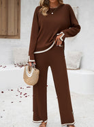 Damen-Loungewear-Set in Braun, gemütlich und stilvoll, ideal für Freizeit und Entspannung. Perfekt für modische Homewear-Trends.