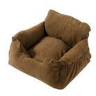 Braunes Hundebett aus Stoff, quadratisch, gemütlich, ideal für kleine bis mittelgroße Hunde.