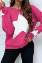 Damenpullover in Pink mit großem weißen Sternmotiv, lässiger Schnitt, weiches Material, ideal für modische Herbst- und Winteroutfits.