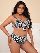 Zebra-Print-Bikini für Damen, Plus-Size, modisch, schwarz-weiß, Sommermode, Strandbekleidung, trendiges Design, bequeme Passform.