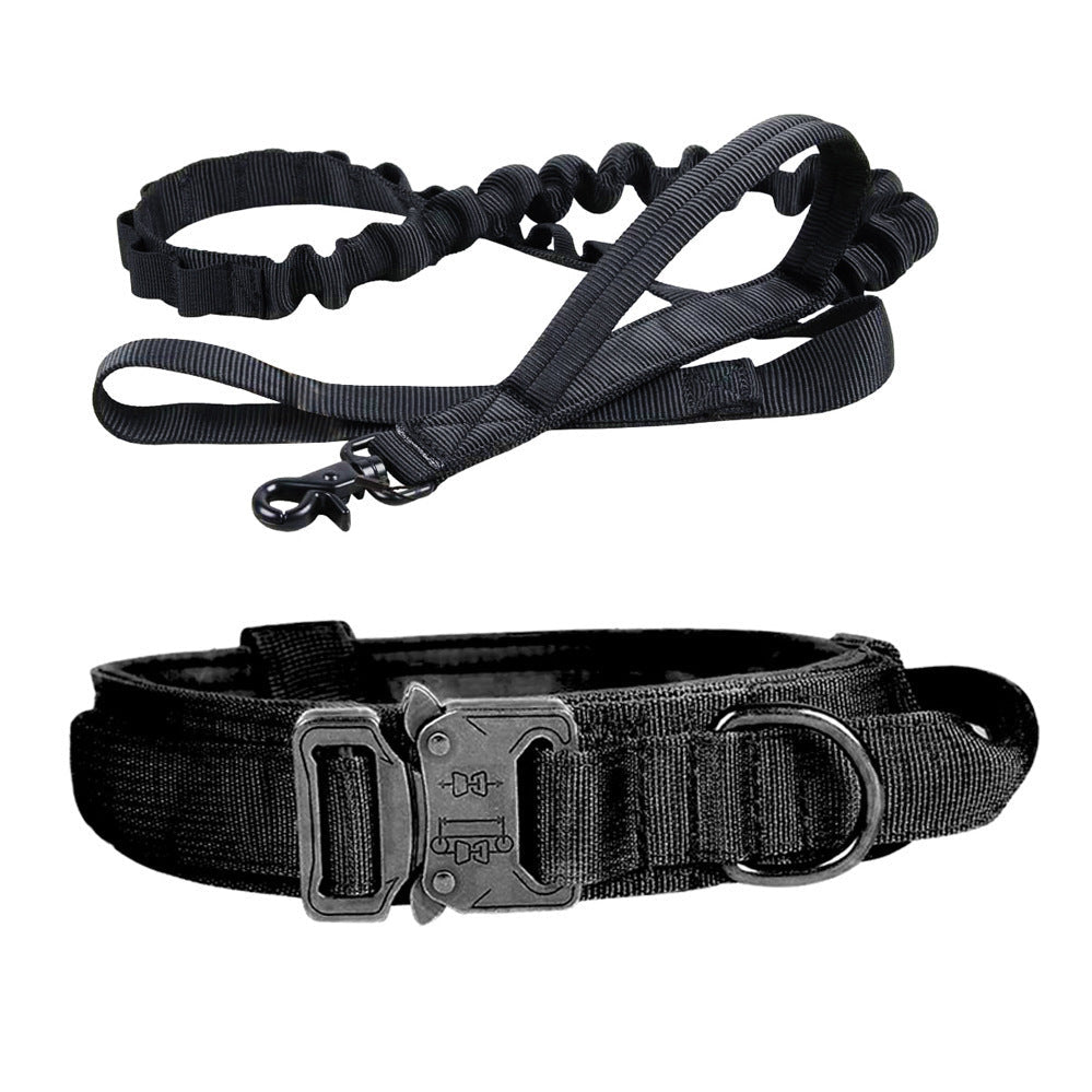 Schwarzes Hundehalsband und Leine Set, Nylon, verstellbar, robust, für Hundeausbildung.