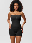 Damen Shapewear Body in Schwarz, nahtlos und trägerlos, formt Taille und Hüfte, ideal für glatte Silhouette unter Kleidung. Perfekte Passform.
