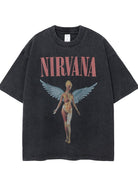 Schwarzes Nirvana T-Shirt mit Engelsmotiv, Unisex, Vintage-Stil, Baumwolle, lässig, Band-Merchandise, ideal für Rockmusik-Fans.