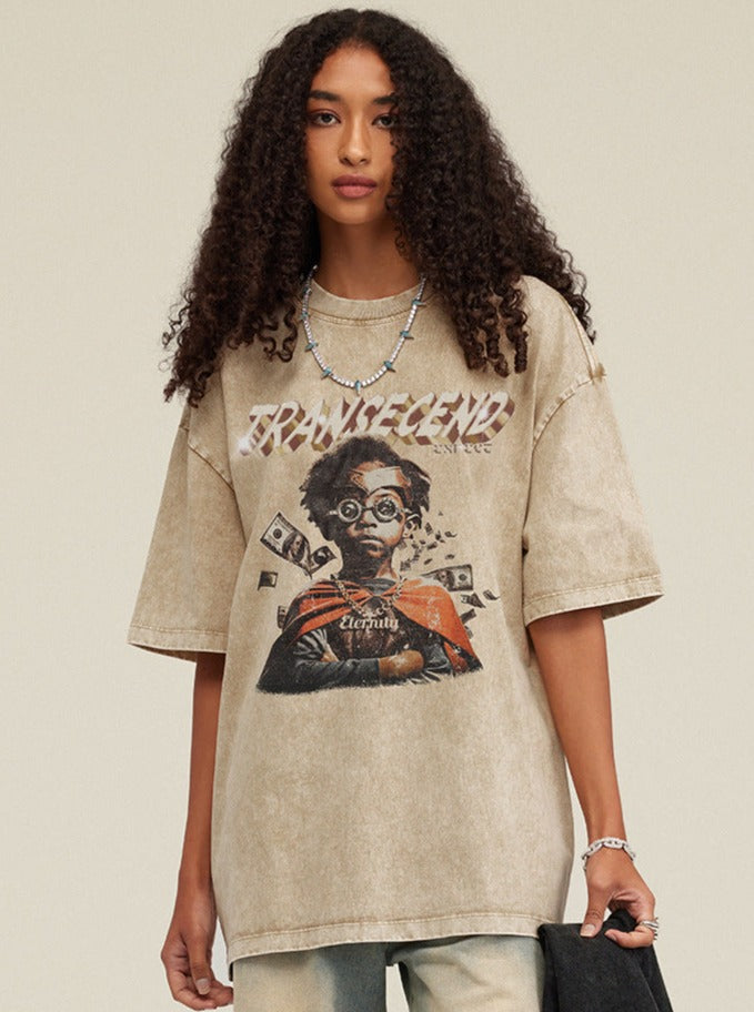 Damen T-Shirt mit Grafikdruck, lässiger Oversize-Stil, Baumwolle, Streetwear, modisches Design, ideal für trendige Freizeitoutfits.