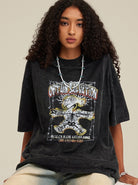 Damen-T-Shirt mit Vintage-Print, lässiger Oversize-Schnitt, Baumwolle, ideal für Streetwear-Looks, modisches Design, bequem und stilvoll.