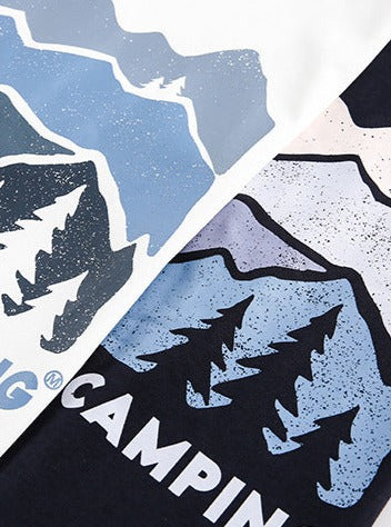 Camping-T-Shirt mit Berg- und Waldmotiv, ideal für Outdoor-Abenteuer. Hochwertiger Druck, langlebig und stilvoll für Naturliebhaber.