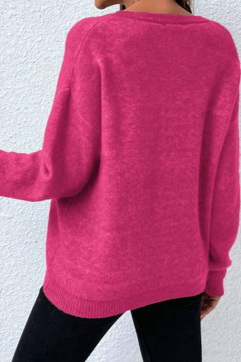 Damenpullover in kräftigem Pink, weiches Material, lässiger Schnitt. Perfekt für Herbstmode, bequem und stilvoll. Ideal für Freizeitoutfits.