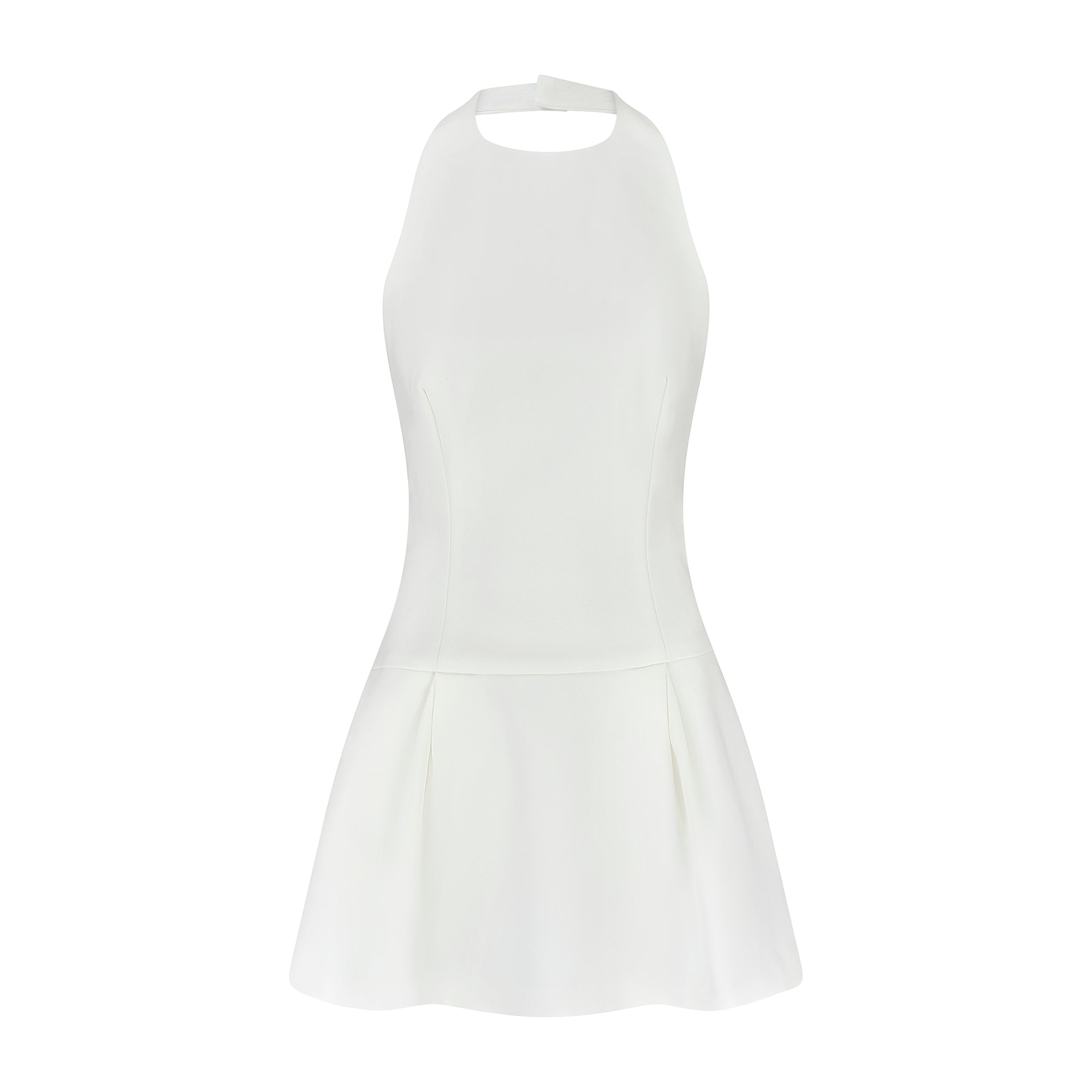 Weißes ärmelloses Minikleid mit Rundhalsausschnitt, elegantes Design, ideal für Sommermode, Damenbekleidung, stilvoll und modern.