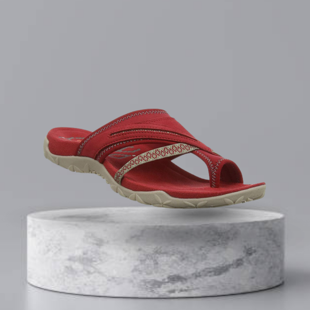 Rote Sandale mit ergonomischem Design, ideal für Sommer und Freizeit. Bequeme Passform, rutschfeste Sohle, modisch und strapazierfähig.