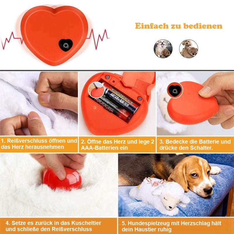 Kuscheltier mit Herzsimulation für Hunde, batteriebetrieben, beruhigend, einfach zu bedienen, ideal für Welpen, stresslinderndes Spielzeug.