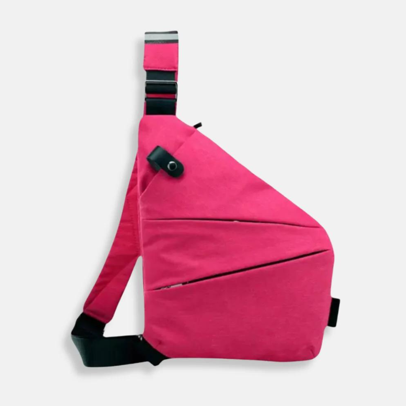 Rosa Umhängetasche, modernes Design, verstellbarer Gurt, ideal für Alltag und Reisen.