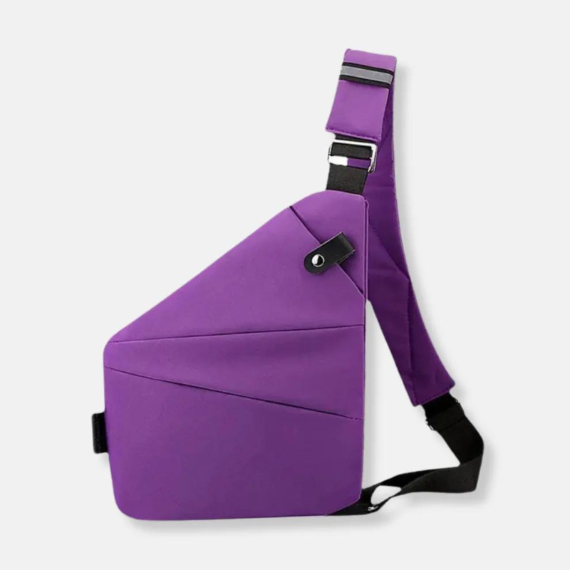 Lila Umhängetasche, modern, wasserabweisend, verstellbarer Gurt, Unisex-Design.