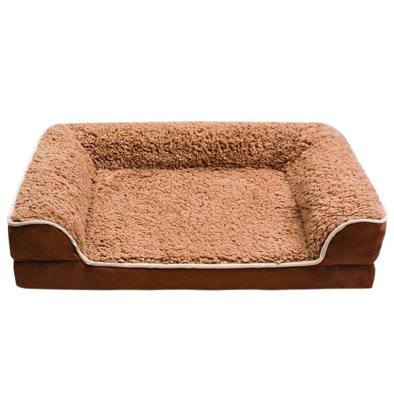 Orthopädisches Hundebett, braun, abnehmbarer Plüschbezug, komfortabel, langlebig.