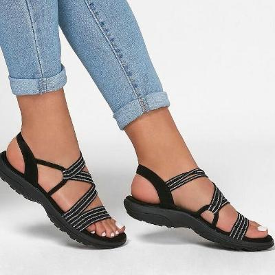 Plus-Size Sandalen Damen, schwarz, Sommer, bequem, flach, Strand, Freizeit, weiche Sohle.