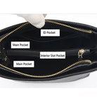 Schwarze Lederhandtasche mit Reißverschluss, Hauptfach, ID-Fach und Innensteckfach. Stilvoll, praktisch, ideal für Damenmode.
