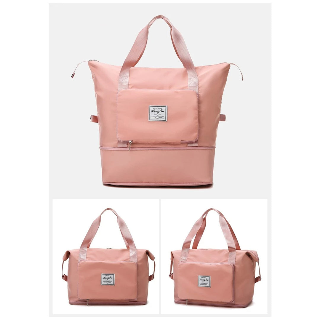 Rosa Reisetasche mit großem Hauptfach, robusten Tragegriffen und Reißverschluss. Perfekt für Reisen, Sport und Alltag. Stilvoll und funktional.