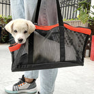 Welpen-Tragetasche aus Netzstoff, schwarz-orange, für Hunde, tragbar, atmungsaktiv.