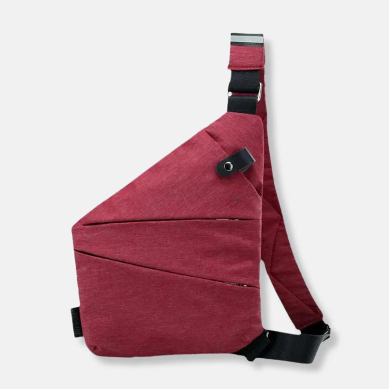 Rote Umhängetasche, modernes Design, verstellbarer Gurt, ideal für Reisen und Alltag.
