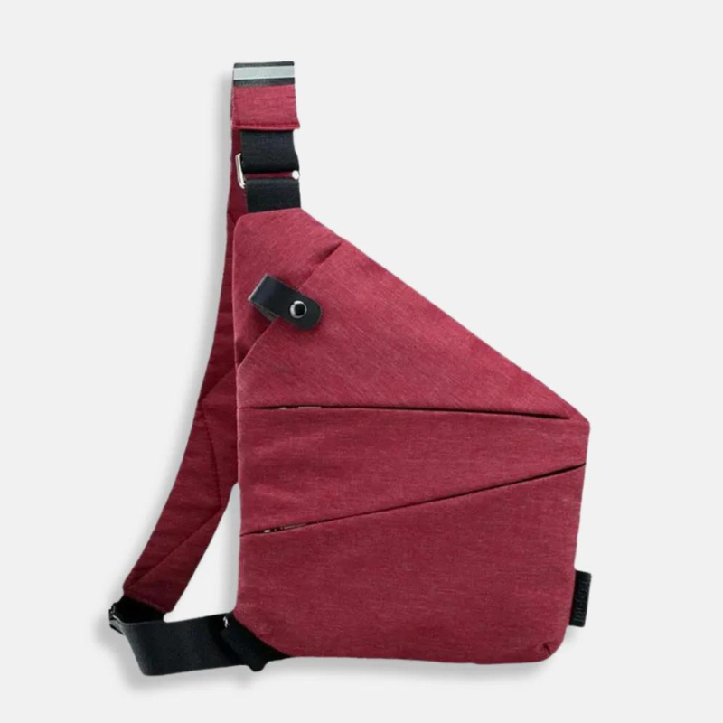 Rote Umhängetasche, modernes Design, verstellbarer Gurt, ideal für Reisen und Alltag.