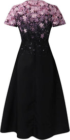 Rosa-schwarzes Kleid mit Blumenmuster, elegantes Design, Abendmode, Damenbekleidung.