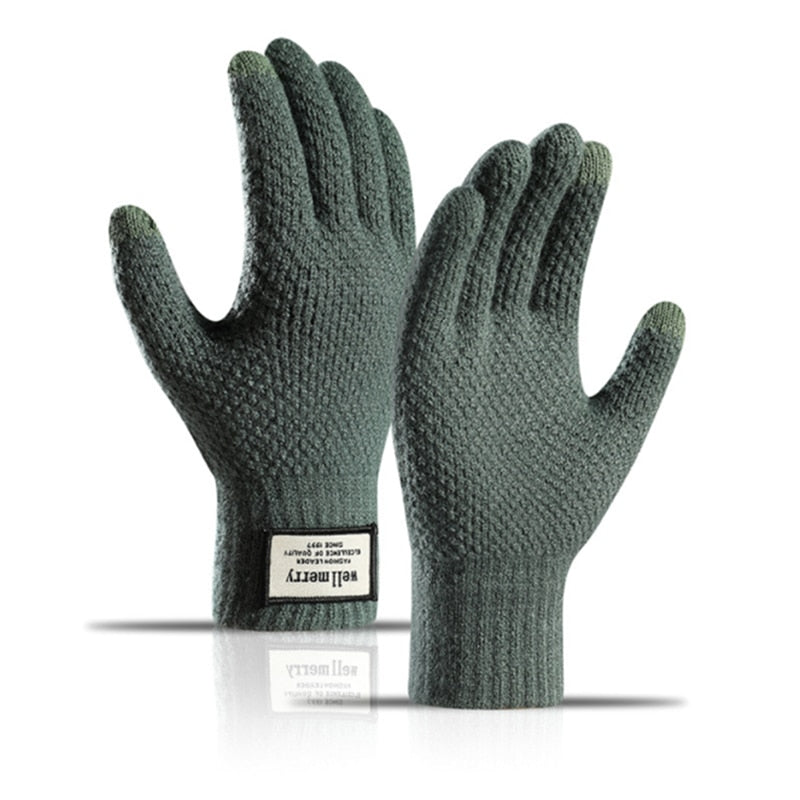 Grüne Strickhandschuhe aus Wolle, warm und bequem, ideal für Winter und Outdoor-Aktivitäten. Perfekt für Herren und Damen.