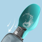 Tragbare Hundewasserflasche, türkis, mit integriertem Wasserspender, ideal für unterwegs.