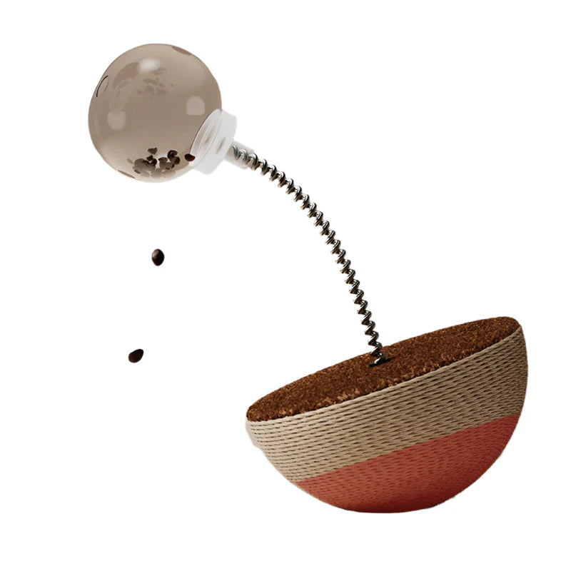 Katzenspielzeug mit Feder, Halbkugel aus Kork, transparente Kugel, interaktives Spielzeug.