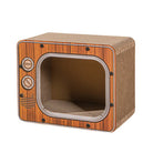 Retro Katzenhaus aus Pappe in TV-Design, braun, Kratzmöbel, umweltfreundlich, für Katzen.