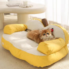 Katzenbett gelb, weiches Sofa-Design, gemütlich, Haustiermöbel, luxuriös, für Katzen geeignet.
