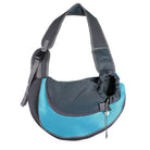 Blau-schwarze Hundetragetasche aus Mesh, ergonomisch, verstellbarer Gurt, ideal für Reisen.
