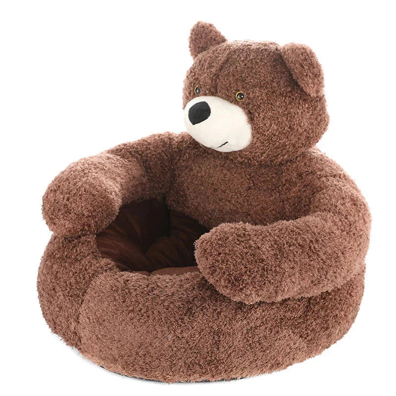Brauner Plüsch-Bärensessel für Kinder, gemütlicher Sitz, weiches Material, Spielzimmermöbel.