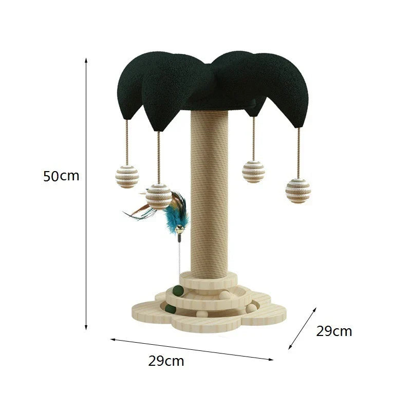 Kratzbaum für Katzen, 50cm hoch, mit Spielbällen, beige und schwarz, Sisal, stabiler Standfuß.