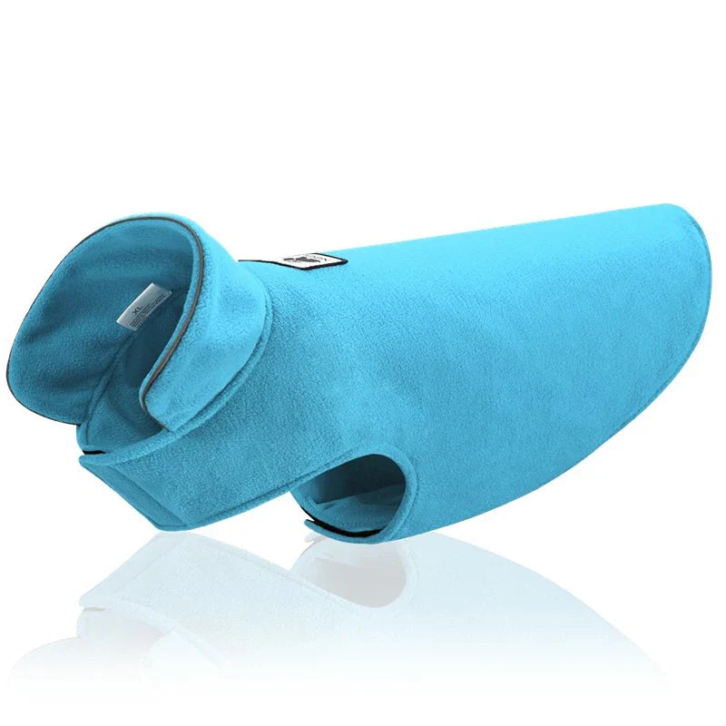 Blauer Hundemantel aus Fleece, wasserdicht, warm, ideal für kalte Tage. Perfekt für kleine bis mittelgroße Hunde. Hundebekleidung online kaufen.