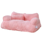 Rosa, flauschiges Hundebett, rechteckig, gemütlich, Haustierbett, waschbar, weiches Material.