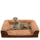 Hundebett aus Plüsch, braun, mit Hund, bequemes Haustierbett, rechteckig, waschbar