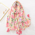 Bunter Blumenschal mit Quasten, ideal für Frühling und Sommer. Leichter, modischer Schal für Damen, perfekt als Accessoire oder Geschenk.